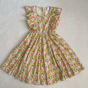 The Proper Peony | Ruffle Sleeve Pima Cotton Floral Twirl Dress Multicolor (7Y)